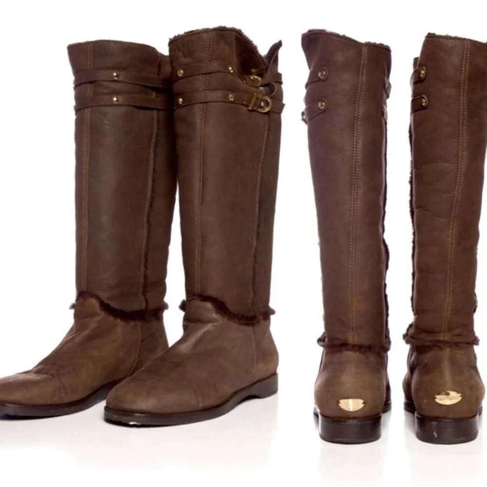 Jimmy Choo Chocolate Shearling Knee Riding Boots